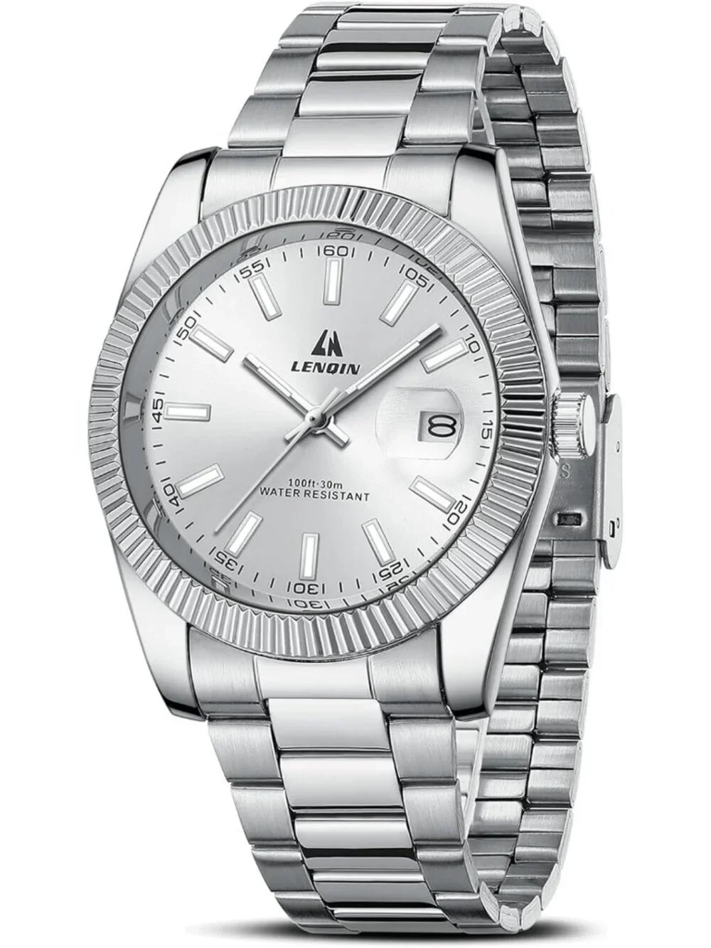 Men's All Silver Classic Waterproof Stainless Steel Analog Quartz Luxury Watch